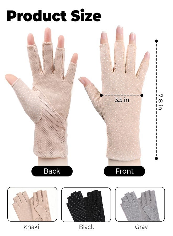DAWZMR 3 Pairs UV Sun Protection Gloves for Women Driving, Guantes para Manejar Autos de Mujer, Fingerless Gloves UPF 50+ - Image 5